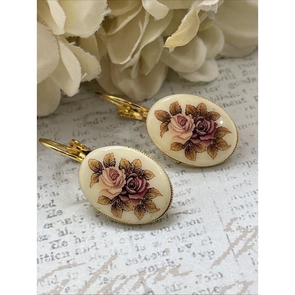 Mauve Rose Burgundy Gold Boutique Wire Earrings Wedding Bridal Gift Birthday
